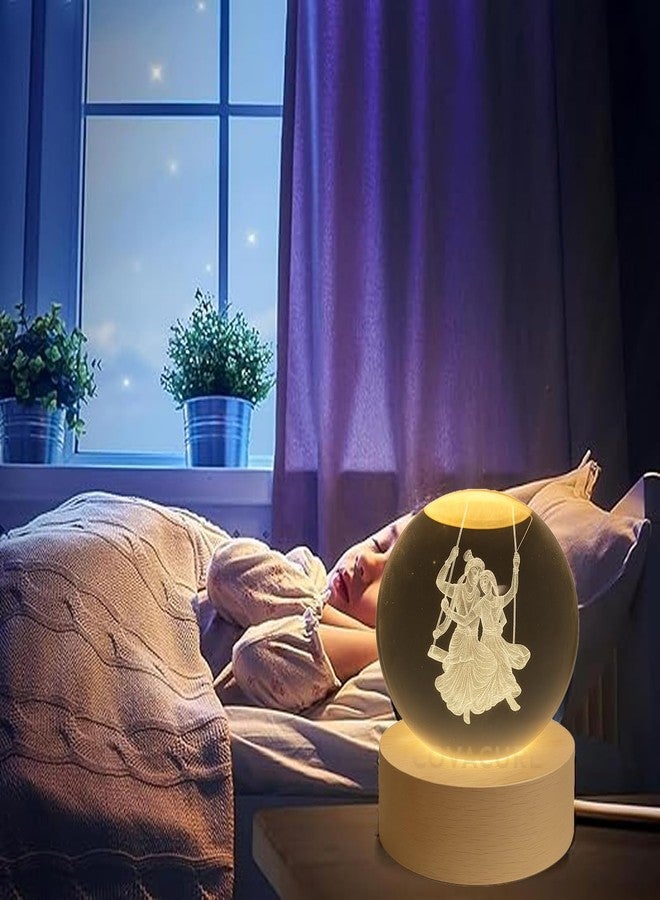 COVACURE 3D Radha Krishna Swing Crystal Ball Night Lamp, Solar System Radha Krishna Swing Idol Crystal Ball Night Light, USB Table Colorful LED Wooden Base Lamp for Home, Office, Birthday Gift - Image 5